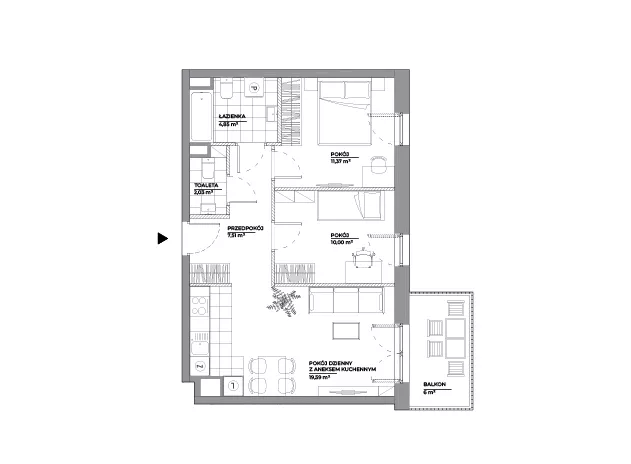 3 pokoje, mieszkanie 55,35 m², piętro 1, oferta nr A/129, Architektów, Wrocław, Al. Architektów 22-30