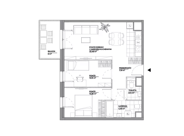 3 pokoje, mieszkanie 56,83 m², piętro 2, oferta nr A/136, Architektów, Wrocław, Al. Architektów 22-30