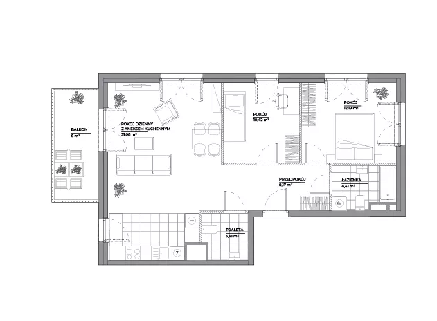 3 pokoje, mieszkanie 69,68 m², piętro 5, oferta nr B1/113, Architektów, Wrocław, Al. Architektów 22-30