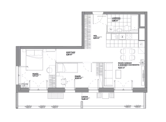 3 pokoje, mieszkanie 57,54 m², piętro 2, oferta nr B1/5, Architektów, Wrocław, Al. Architektów 22-30