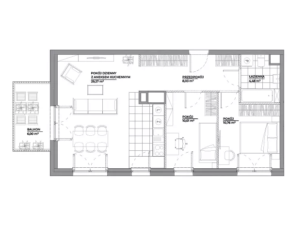 3 pokoje, mieszkanie 62,60 m², piętro 7, oferta nr B1/21, Architektów, Wrocław, Al. Architektów 22-30