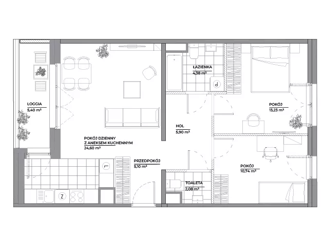 3 pokoje, mieszkanie 66,03 m², piętro 1, oferta nr B1/22, Architektów, Wrocław, Al. Architektów 22-30