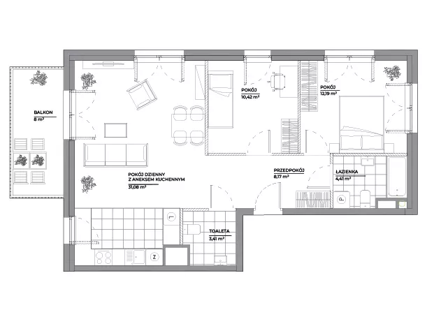 3 pokoje, mieszkanie 69,68 m², piętro 3, oferta nr B1/107, Architektów, Wrocław, Al. Architektów 22-30