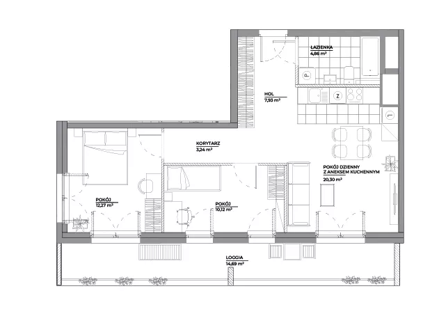 3 pokoje, mieszkanie 58,72 m², piętro 1, oferta nr B1/2, Architektów, Wrocław, Al. Architektów 22-30