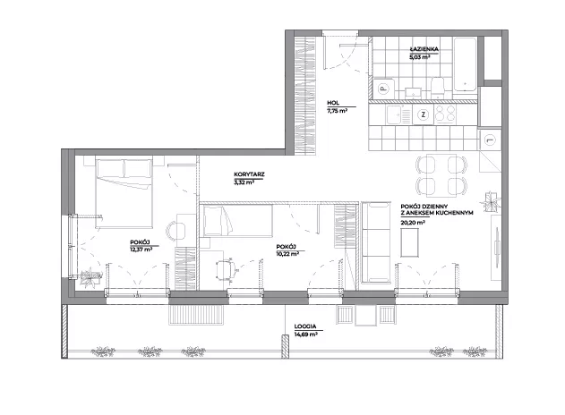 3 pokoje, mieszkanie 59,19 m², piętro 6, oferta nr B1/17, Architektów, Wrocław, Al. Architektów 22-30