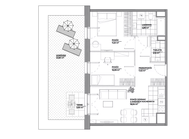 3 pokoje, mieszkanie 53,81 m², piętro 1, oferta nr B1/31, Architektów, Wrocław, Al. Architektów 22-30
