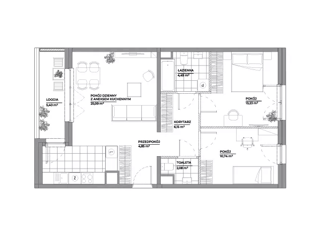 3 pokoje, mieszkanie 66,63 m², piętro 5, oferta nr B1/66, Architektów, Wrocław, Al. Architektów 22-30