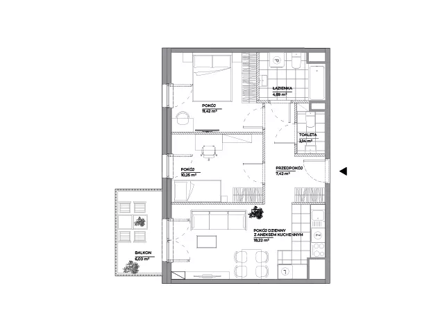 3 pokoje, mieszkanie 54,34 m², piętro 7, oferta nr B1/97, Architektów, Wrocław, Al. Architektów 22-30