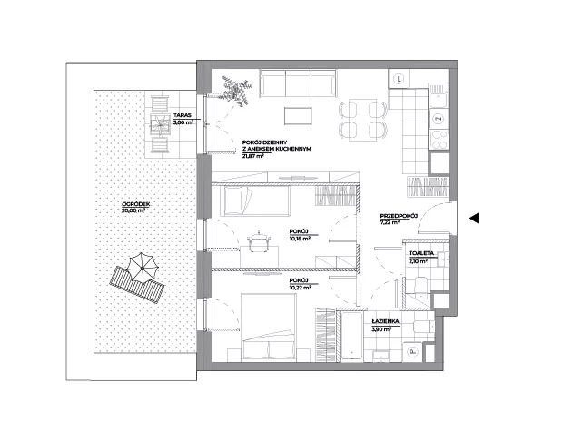 3 pokoje, mieszkanie 55,49 m², parter, oferta nr A/115, Architektów, Wrocław, Al. Architektów 22-30