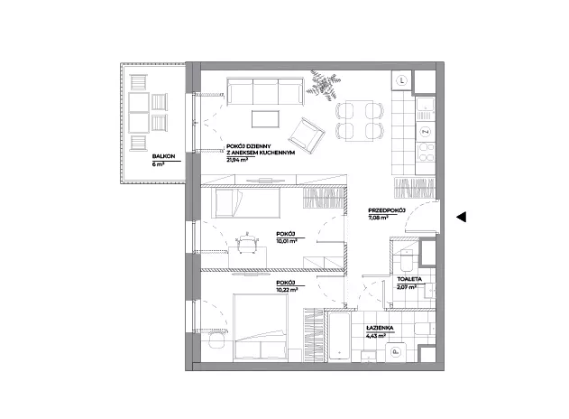 3 pokoje, mieszkanie 55,75 m², piętro 1, oferta nr A/124, Architektów, Wrocław, Al. Architektów 22-30