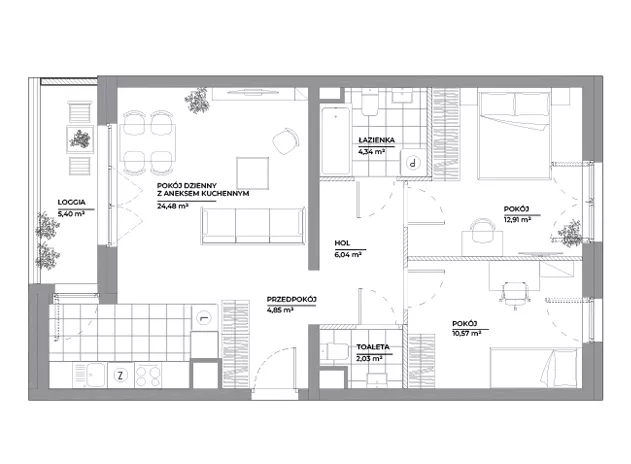 3 pokoje, mieszkanie 65,22 m², piętro 3, oferta nr B1/44, Architektów, Wrocław, Al. Architektów 22-30