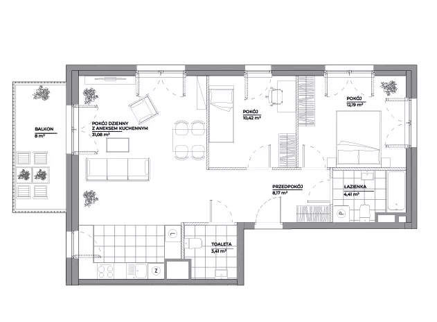 3 pokoje, mieszkanie 69,25 m², piętro 1, oferta nr B1/101, Architektów, Wrocław, Al. Architektów 22-30