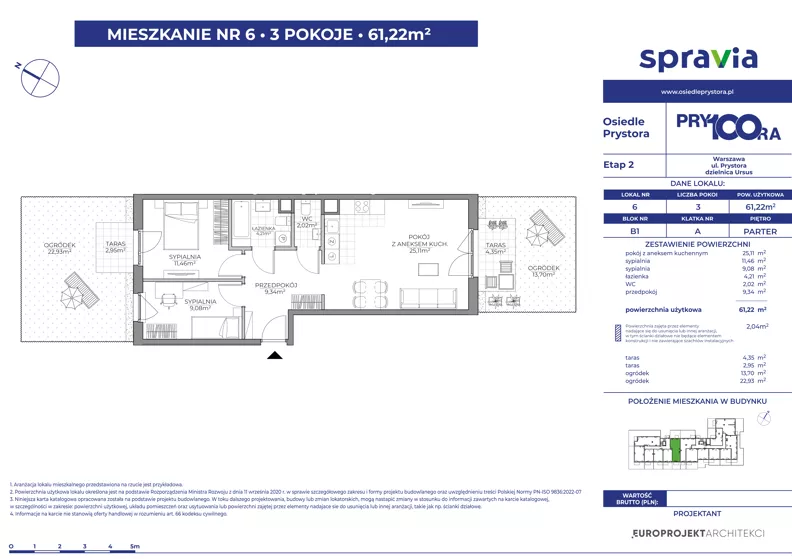 3 pokoje, mieszkanie 61,22 m², parter, oferta nr 1/6, Osiedle Prystora II, Warszawa, Ursus, Skorosze, ul. Aleksandra Prystora 2