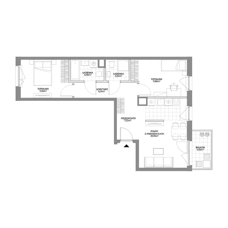3 pokoje, mieszkanie 62,05 m², piętro 1, oferta nr 1/39, Osiedle Prystora II, Warszawa, Ursus, Skorosze, ul. Aleksandra Prystora 2