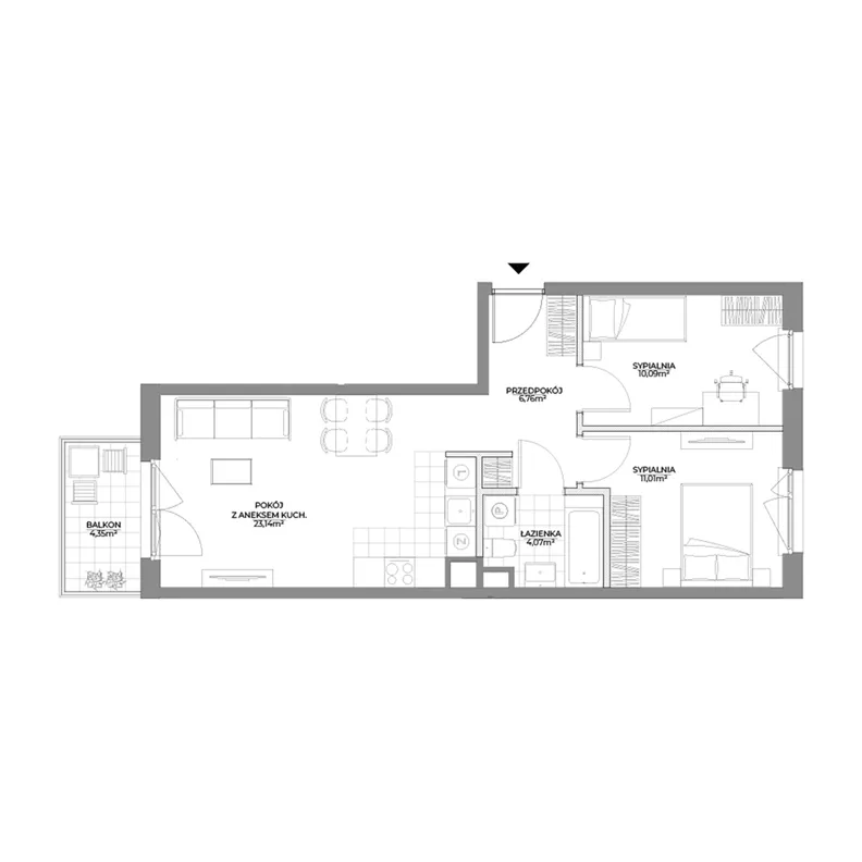 3 pokoje, mieszkanie 55,07 m², piętro 2, oferta nr 2/103, Osiedle Prystora II, Warszawa, Ursus, Skorosze, ul. Aleksandra Prystora 2
