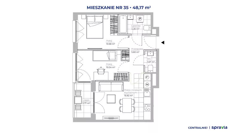 3 pokoje, mieszkanie 48,17 m², piętro 4, oferta nr 51D/35, Osiedle Centralnie!, Kraków, Czyżyny, Łęg, ul. Centralna 51D, 51E