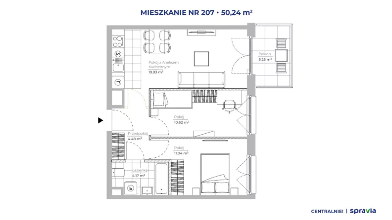 3 pokoje, mieszkanie 50,24 m², piętro 4, oferta nr 51E/207, Osiedle Centralnie!, Kraków, Czyżyny, Łęg, ul. Centralna 51D, 51E