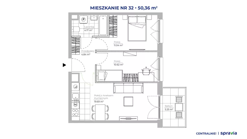 3 pokoje, mieszkanie 50,36 m², piętro 4, oferta nr 51D/32, Osiedle Centralnie!, Kraków, Czyżyny, Łęg, ul. Centralna 51D, 51E