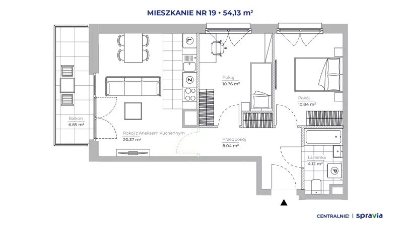 3 pokoje, mieszkanie 54,13 m², piętro 2, oferta nr 51D/19, Osiedle Centralnie!, Kraków, Czyżyny, Łęg, ul. Centralna 51D, 51E