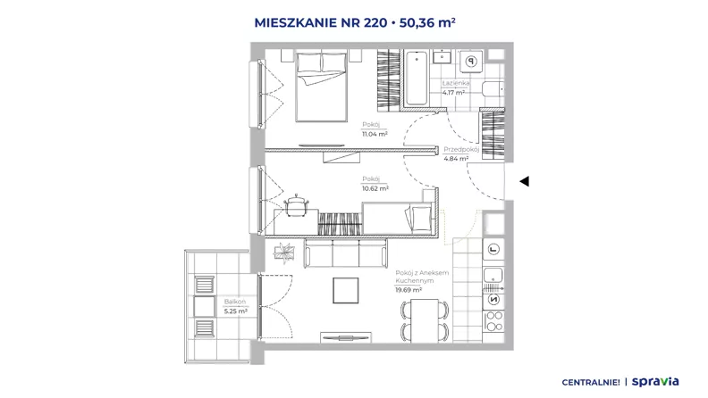 3 pokoje, mieszkanie 50,36 m², piętro 5, oferta nr 51E/220, Osiedle Centralnie!, Kraków, Czyżyny, Łęg, ul. Centralna 51D, 51E