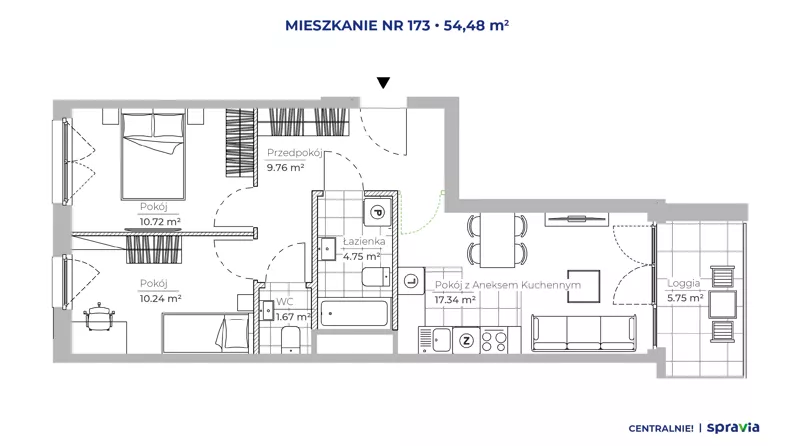 3 pokoje, mieszkanie 54,48 m², piętro 1, oferta nr 51E/173, Osiedle Centralnie!, Kraków, Czyżyny, Łęg, ul. Centralna 51D, 51E