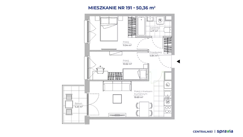 3 pokoje, mieszkanie 50,36 m², piętro 2, oferta nr 51E/191, Osiedle Centralnie!, Kraków, Czyżyny, Łęg, ul. Centralna 51D, 51E