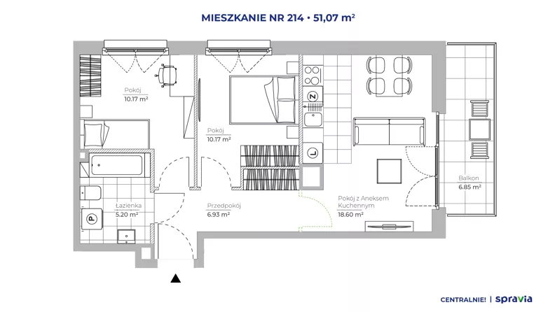 3 pokoje, mieszkanie 51,07 m², piętro 5, oferta nr 51E/214, Osiedle Centralnie!, Kraków, Czyżyny, Łęg, ul. Centralna 51D, 51E