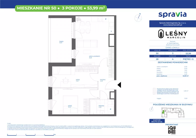 3 pokoje, mieszkanie 53,99 m², piętro 5, oferta nr 28/50, Leśny Marcelin, Poznań, Grunwald, Junikowo, ul. Jeleniogórska