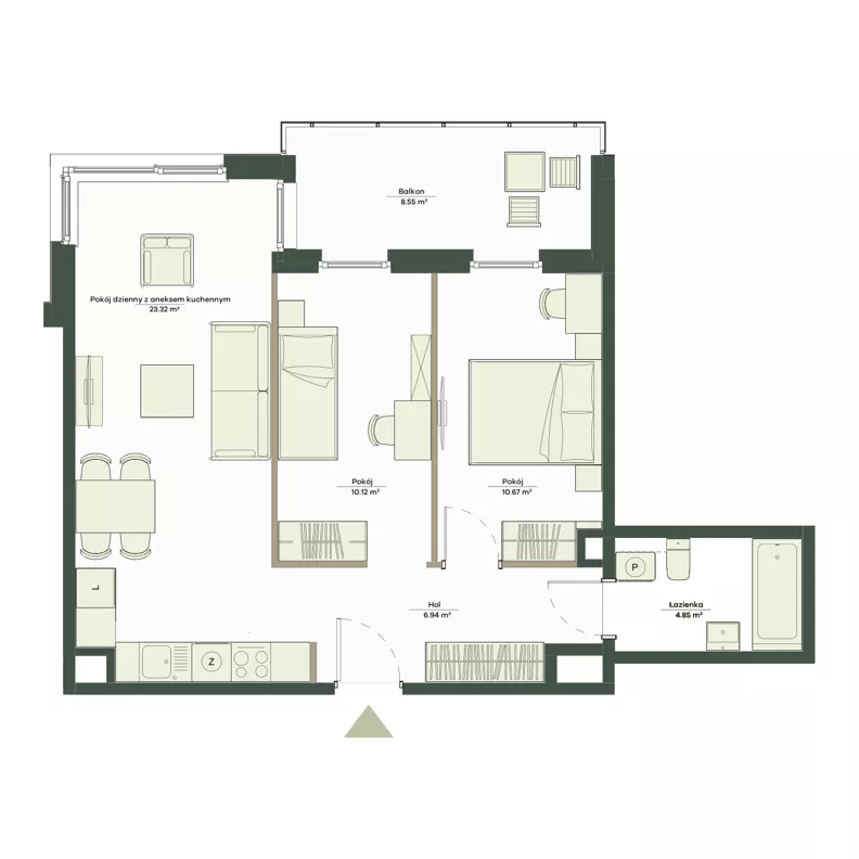 3 pokoje, mieszkanie 55,90 m², piętro 2, oferta nr B8/38, Apartamenty Onlylife, Warszawa, Wilanów, Powsin, ul. Łukasza Drewny/Potułkały