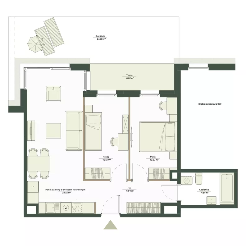 3 pokoje, mieszkanie 55,86 m², parter, oferta nr B8/27, Apartamenty Onlylife, Warszawa, Wilanów, Powsin, ul. Łukasza Drewny/Potułkały