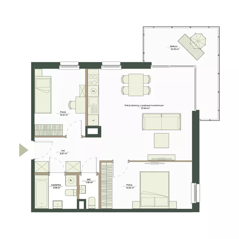3 pokoje, mieszkanie 62,16 m², piętro 1, oferta nr B8/28, Apartamenty Onlylife, Warszawa, Wilanów, Powsin, ul. Łukasza Drewny/Potułkały