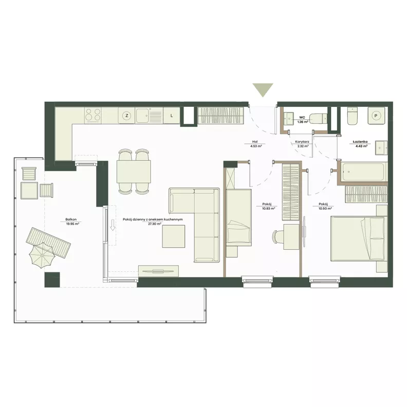 3 pokoje, mieszkanie 61,17 m², piętro 1, oferta nr B8/31, Apartamenty Onlylife, Warszawa, Wilanów, Powsin, ul. Łukasza Drewny/Potułkały