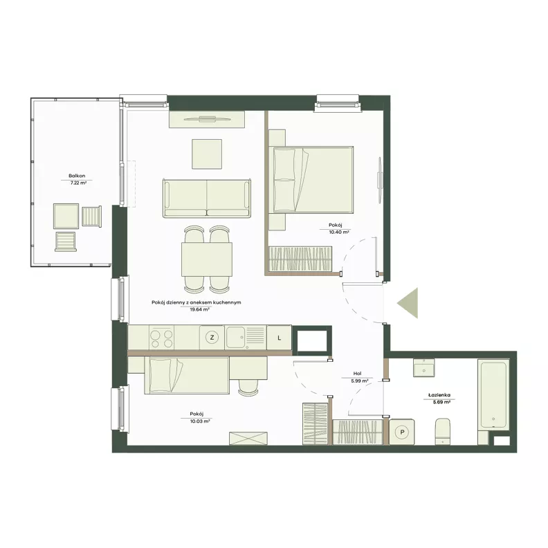 3 pokoje, mieszkanie 51,75 m², piętro 1, oferta nr B9/53, Apartamenty Onlylife, Warszawa, Wilanów, Powsin, ul. Łukasza Drewny/Potułkały