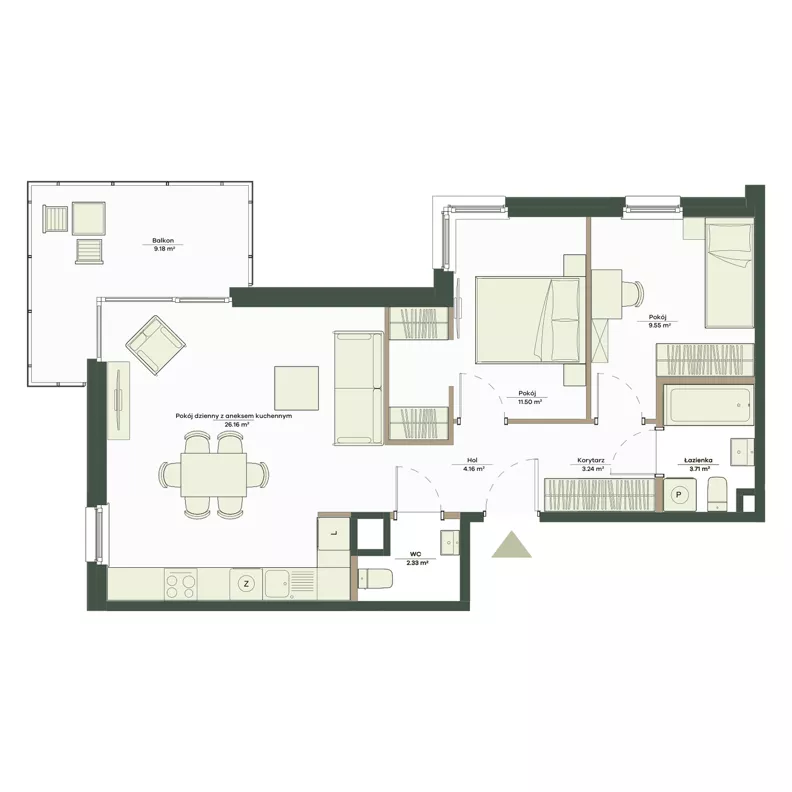 3 pokoje, mieszkanie 60,65 m², piętro 1, oferta nr B8/32, Apartamenty Onlylife, Warszawa, Wilanów, Powsin, ul. Łukasza Drewny/Potułkały