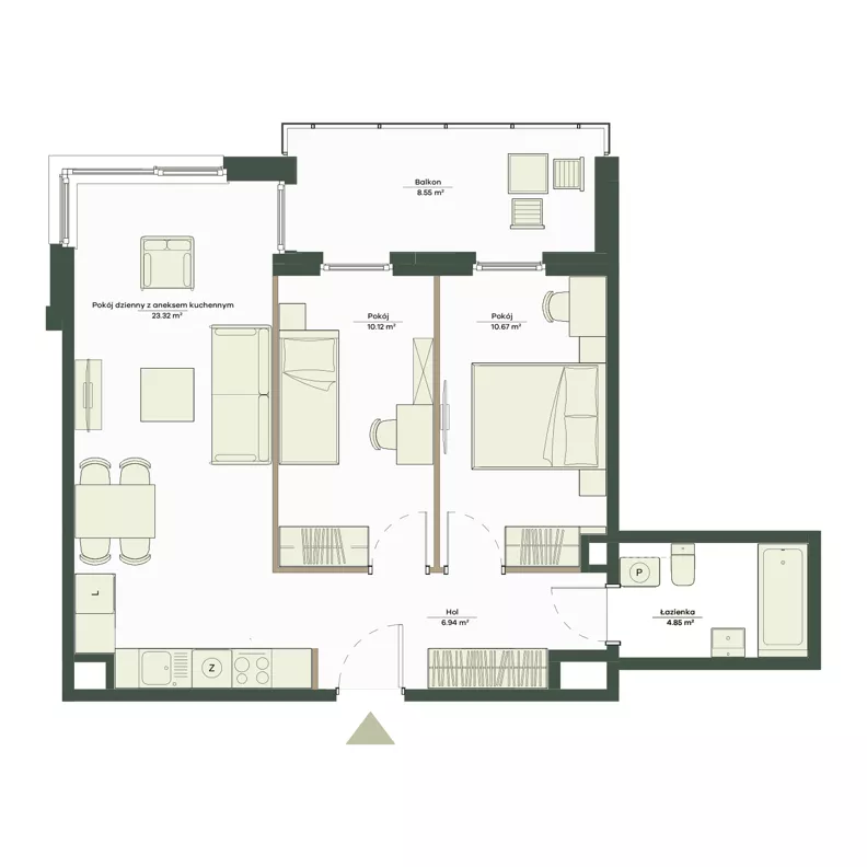 3 pokoje, mieszkanie 55,90 m², piętro 1, oferta nr B8/33, Apartamenty Onlylife, Warszawa, Wilanów, Powsin, ul. Łukasze Drewny / Potukały