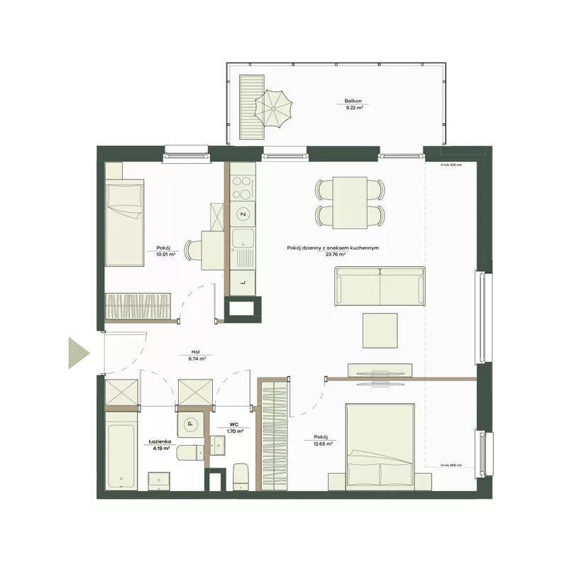 3 pokoje, mieszkanie 59,05 m², piętro 2, oferta nr B8/34, Apartamenty Onlylife, Warszawa, Wilanów, Powsin, ul. Łukasze Drewny / Potukały