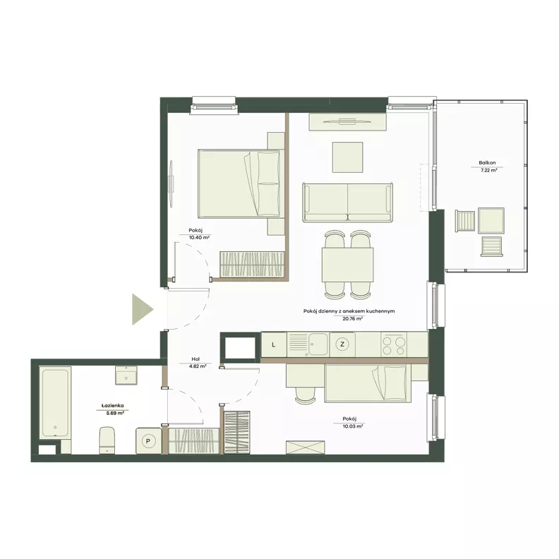 3 pokoje, mieszkanie 51,70 m², piętro 1, oferta nr B7/5, Apartamenty Onlylife, Warszawa, Wilanów, Powsin, ul. Łukasze Drewny / Potukały