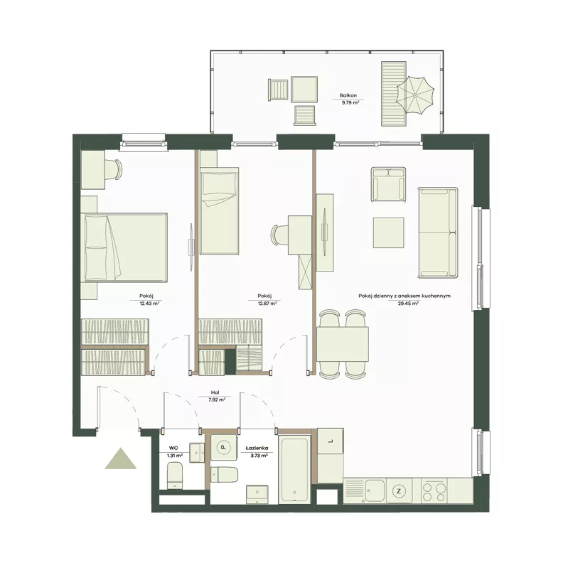 3 pokoje, mieszkanie 67,71 m², piętro 1, oferta nr B10/63, Apartamenty Onlylife, Warszawa, Wilanów, Powsin, ul. Łukasze Drewny / Potukały