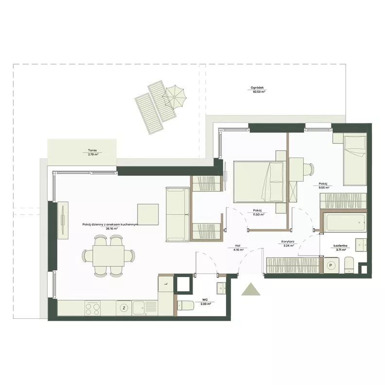 3 pokoje, mieszkanie 60,65 m², parter, oferta nr B8/26, Apartamenty Onlylife, Warszawa, Wilanów, Powsin, ul. Łukasze Drewny / Potukały