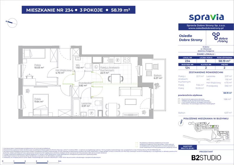 3 pokoje, mieszkanie 58,19 m², piętro 2, oferta nr 124/234, Dobre Strony, Kraków, Dębniki, Borek Fałęcki, ul. Obozowa