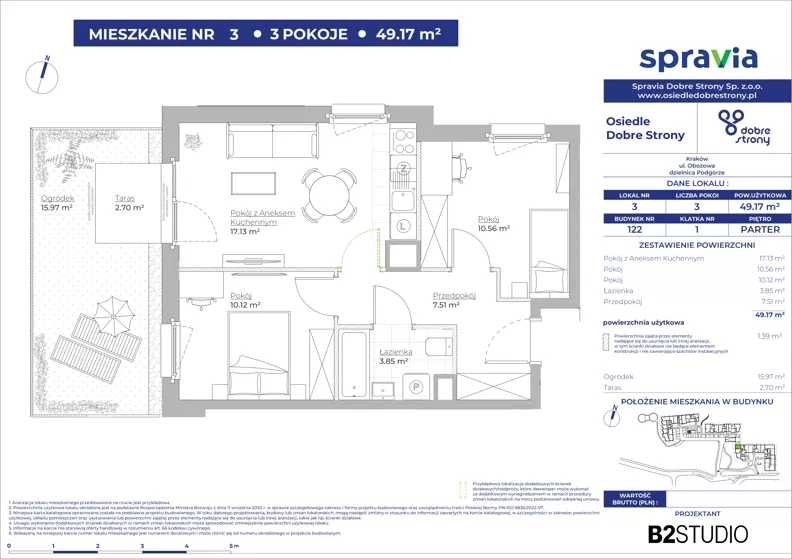 3 pokoje, mieszkanie 49,17 m², parter, oferta nr 122/3, Dobre Strony, Kraków, Dębniki, Borek Fałęcki, ul. Obozowa