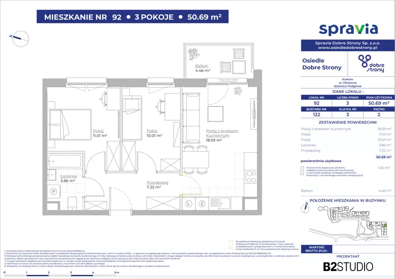 3 pokoje, mieszkanie 50,69 m², piętro 2, oferta nr 122/92, Dobre Strony, Kraków, Dębniki, Borek Fałęcki, ul. Obozowa