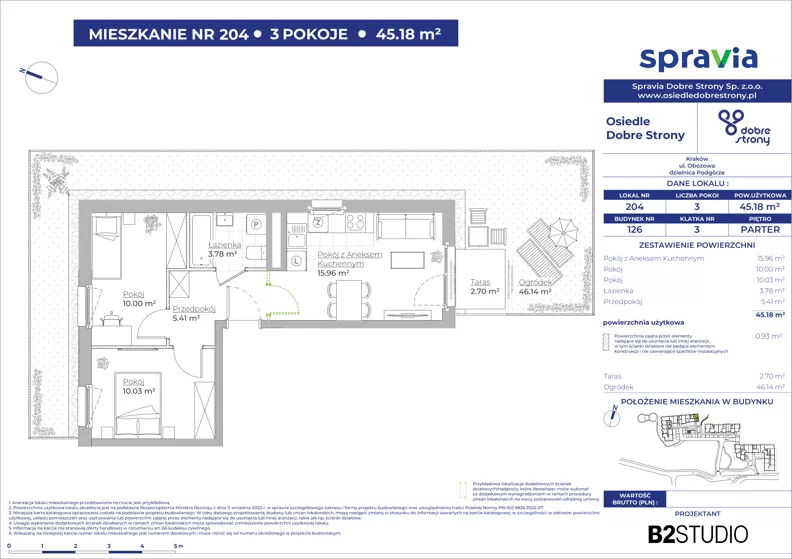 3 pokoje, mieszkanie 45,18 m², parter, oferta nr 126/204, Dobre Strony, Kraków, Dębniki, Borek Fałęcki, ul. Obozowa