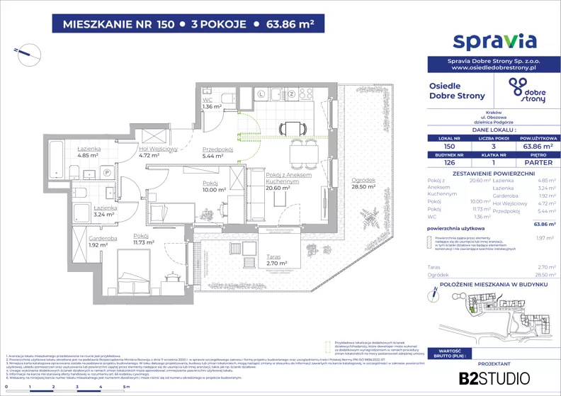 3 pokoje, mieszkanie 63,86 m², parter, oferta nr 126/150, Dobre Strony, Kraków, Dębniki, Borek Fałęcki, ul. Obozowa