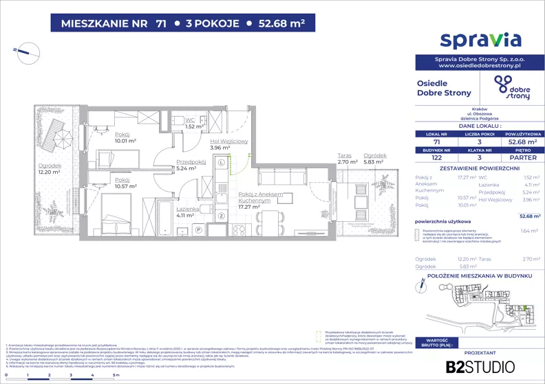 3 pokoje, mieszkanie 52,68 m², parter, oferta nr 122/71, Dobre Strony, Kraków, Dębniki, Borek Fałęcki, ul. Obozowa