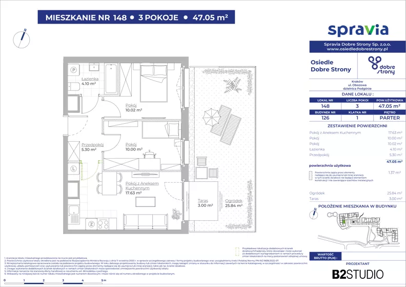 3 pokoje, mieszkanie 47,05 m², parter, oferta nr 126/148, Dobre Strony, Kraków, Dębniki, Borek Fałęcki, ul. Obozowa