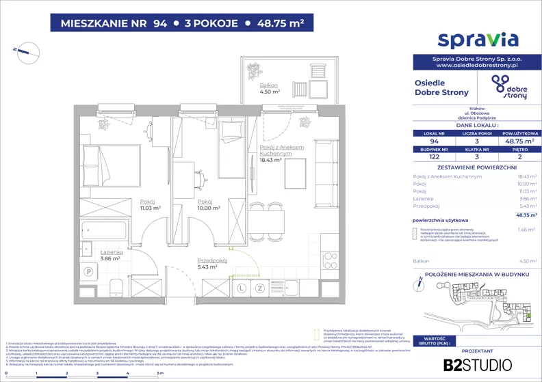 3 pokoje, mieszkanie 48,75 m², piętro 2, oferta nr 122/94, Dobre Strony, Kraków, Dębniki, Borek Fałęcki, ul. Obozowa
