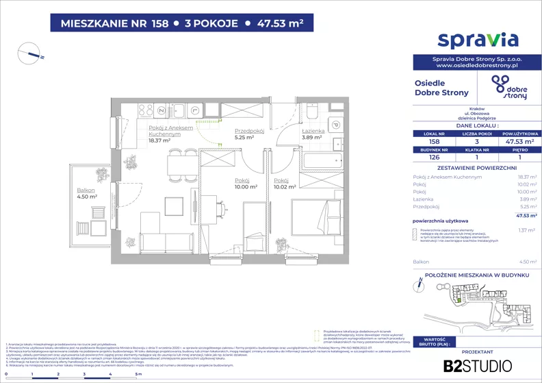 3 pokoje, mieszkanie 47,53 m², piętro 1, oferta nr 126/158, Dobre Strony, Kraków, Dębniki, Borek Fałęcki, ul. Obozowa