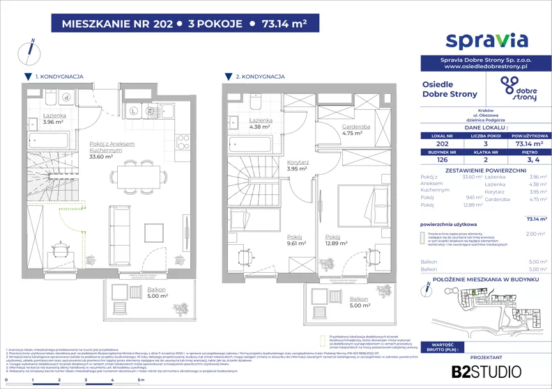3 pokoje, mieszkanie 73,14 m², piętro 3, oferta nr 126/202, Dobre Strony, Kraków, Dębniki, Borek Fałęcki, ul. Obozowa