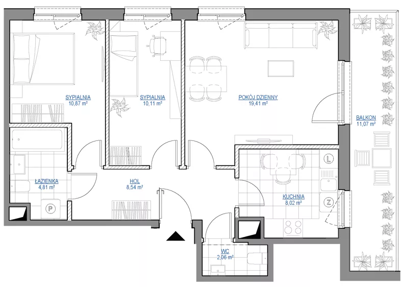 3 pokoje, mieszkanie 63,82 m², piętro 7, oferta nr 1/260, Przy Unii IV, Poznań, Żegrze, ul. Wagrowska